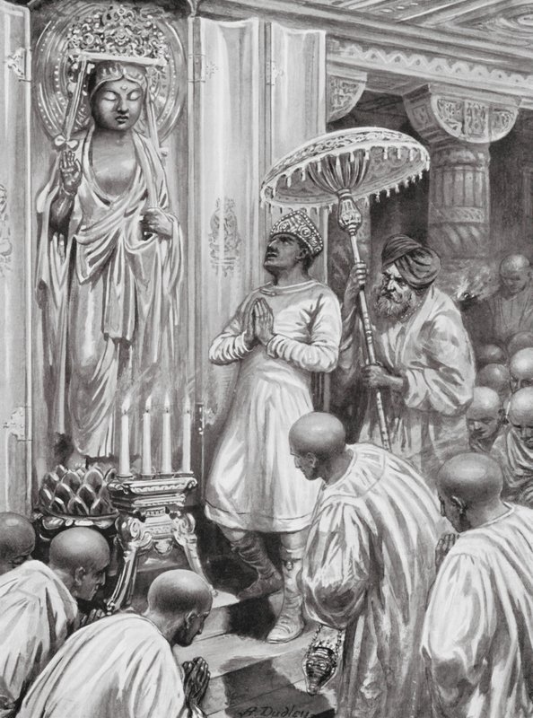 Kanishka inaugureert Mahayana (Noordelijke) Boeddhisme, AD 100 door Robert Ambrose Dudley