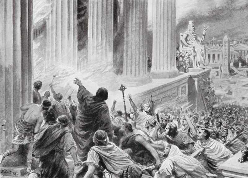 De brand van de bibliotheek van Alexandrië, 391 AD door Robert Ambrose Dudley