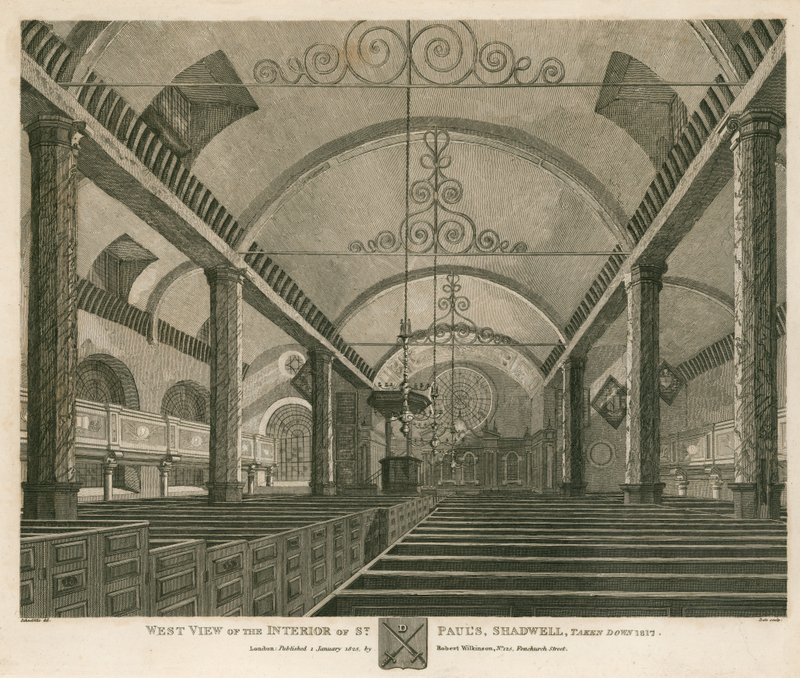 Westelijke aanblik van het interieur van St Paul