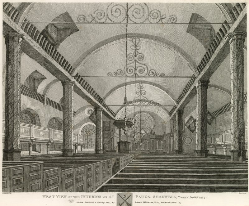 Westelijke aanblik van het interieur van St Paul