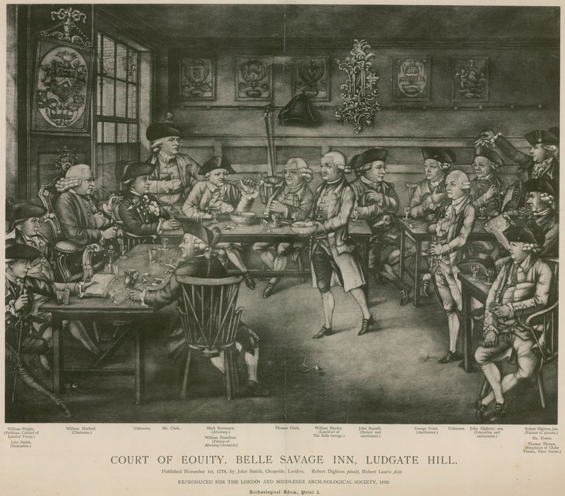 Hof van Gelijkheid, Belle Savage Inn, Ludgate Hill, Londen door Robert Dighton