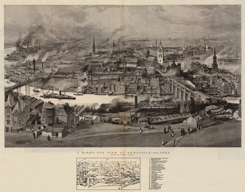 Een vogelvlucht van Newcastle-on-Tyne door Robert Jobling