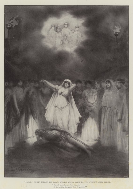 Diarmid, de Nieuwe Opera van de Markies van Lorne en Mr Hamish MacCunn, in Covent Garden Theatre door Robert Sauber