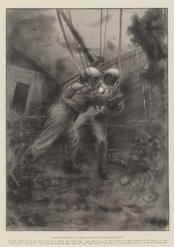 De Witte Heide, in het Drury Lane Theatre, het onderzeese duel door Robert Sauber