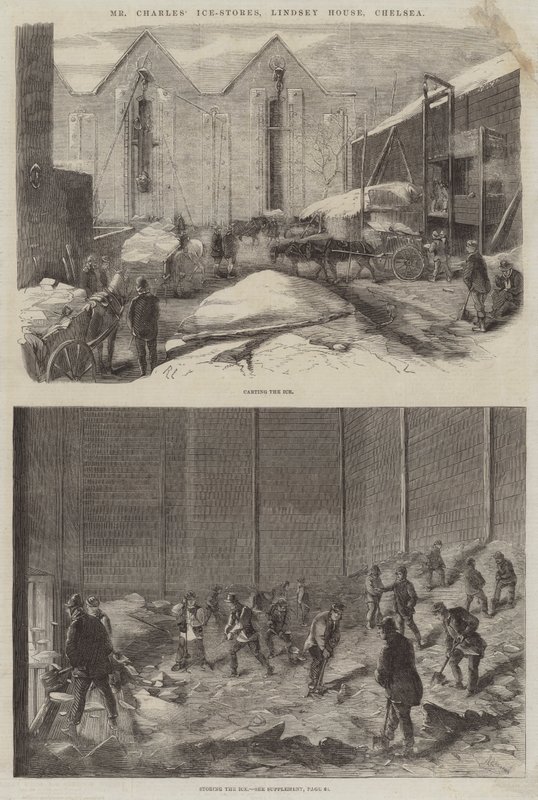 De ijsopslag van meneer Charles, Lindsey House, Chelsea door Robert Thomas Landells