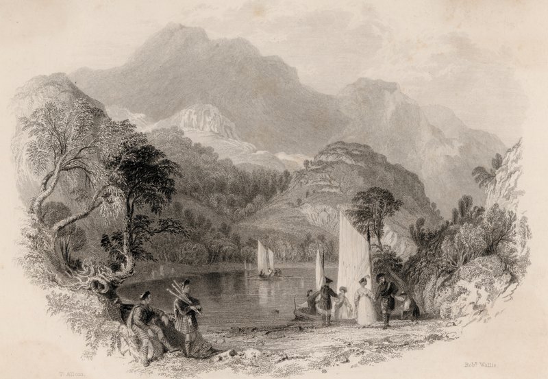 Pass van de Trossachs, Loch Katrine, Schotland (gravure) door Robert Wallis