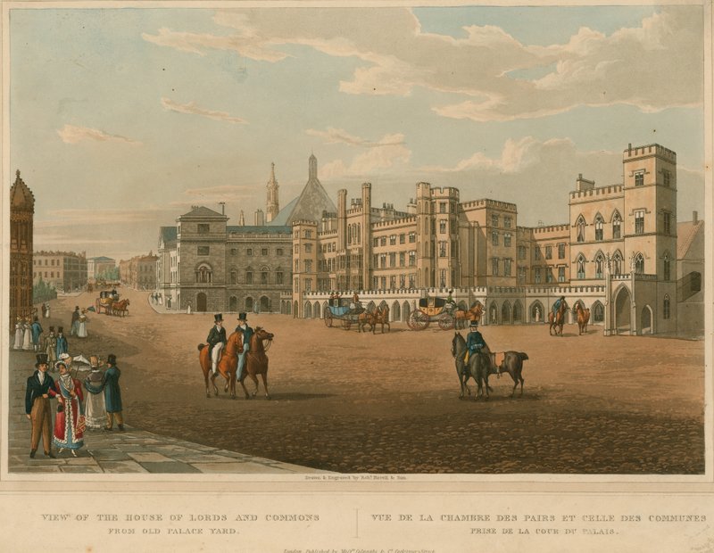 Uitzicht op de Houses of Lords en Commons vanaf Old Palace Yard door Robert the Elder and Younger Havell