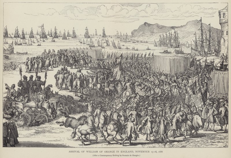 Aankomst van Willem van Oranje in Engeland, november 1688 door Romeyn de (after) Hooghe