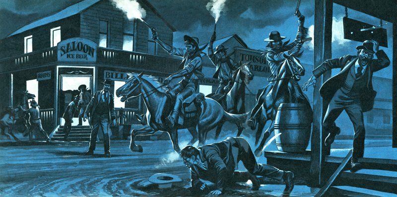 Dodge City bij nacht door Ron Embleton