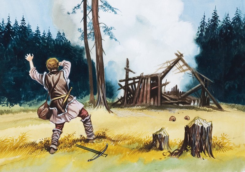 Exploderende hut door Ron Embleton
