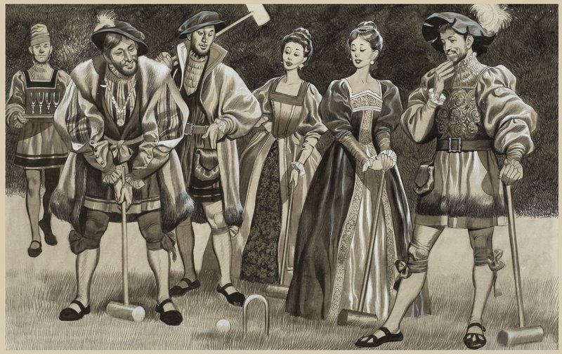 Franciscus I (1494-1547) Croquet spelend (gouache op papier) door Ron Embleton