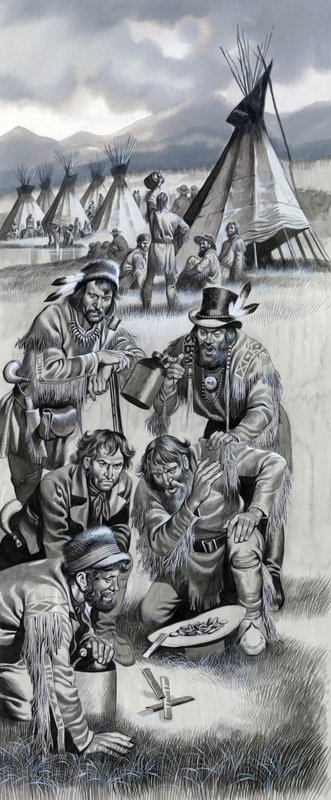 Groep bergmannen in het wilde westen door Ron Embleton