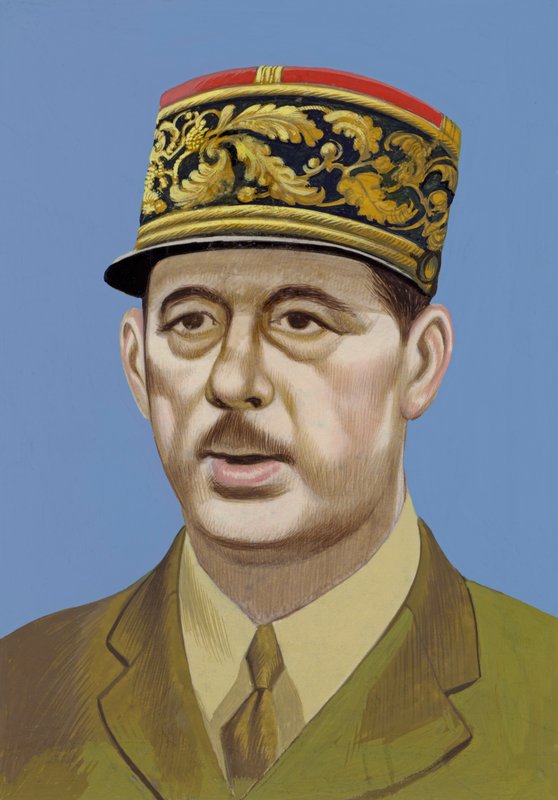Portret van Charles De Gaulle (gouache op papier) door Ron Embleton