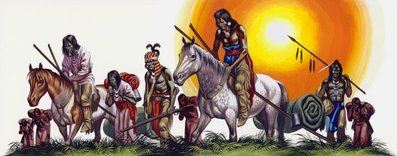 Overwonnen indianen (gouache op papier) door Ron Embleton