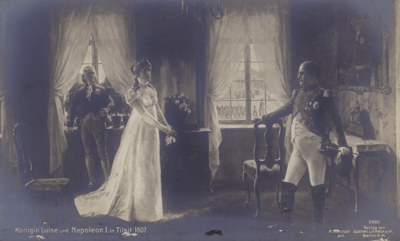 Koningin Louise van Pruisen ontmoet Napoleon in Tilsit door Rudolf Eichstaedt