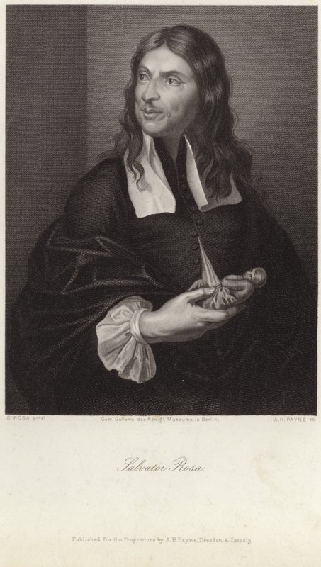 Portret van Salvator Rosa (gravure) door Salvator (after) Rosa