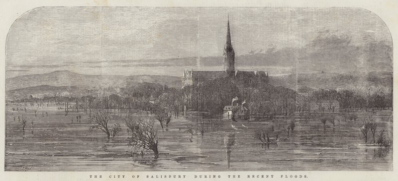 De stad Salisbury tijdens de recente overstromingen door Samuel Read