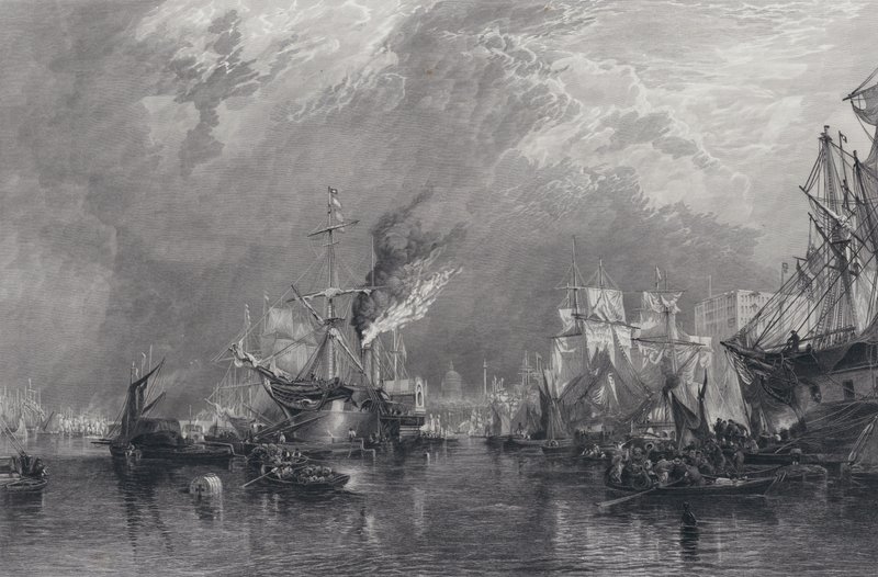 De Haven van Londen (gravure) door Samuel (after) Bough