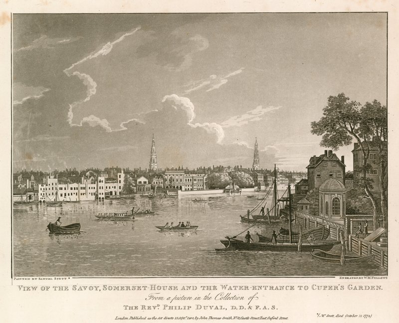 Uitzicht op de Savoy, Somerset House, en de Wateringang naar Cuper