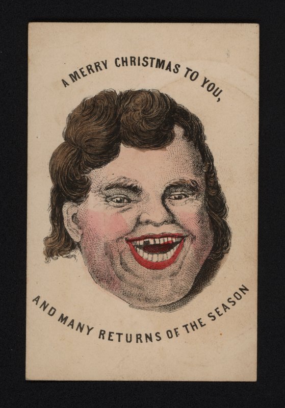 Gezicht van een lachende man, kerstkaart, eind 19e eeuw door Scottish School