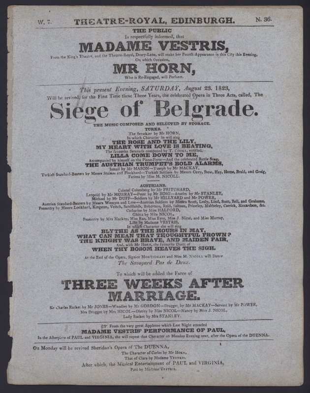 Theaterprogramma voor het Theatre Royal, Edinburgh, 23 augustus 1823 door Scottish School