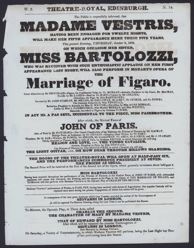 Theaterprogramma voor het Theatre Royal, Edinburgh, 8 oktober 1829 door Scottish School