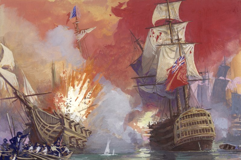 Britse zeeslag met de Fransen tijdens de Napoleontische oorlogen (gouache op papier) door Severino Baraldi