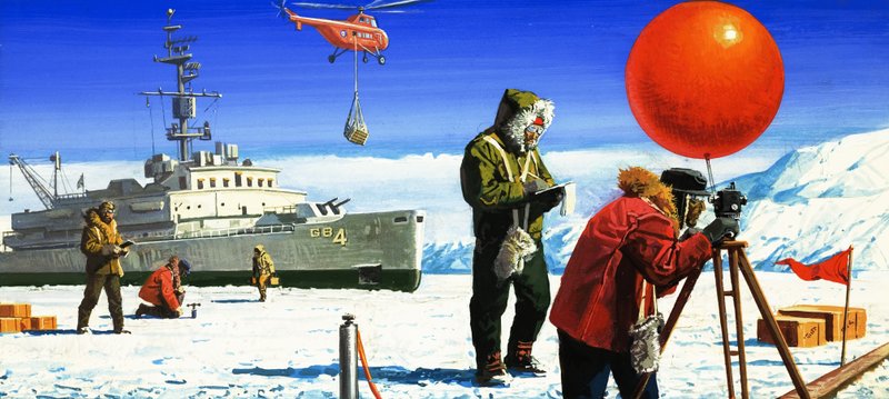 Dr Vivian Fuchs voert wetenschappelijke experimenten uit op Antarctica door Severino Baraldi