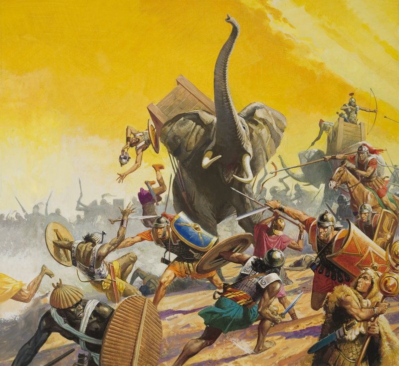 Hannibal en Scipio (gouache op papier) door Severino Baraldi