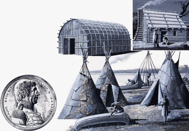 De huizen van de verschillende soorten Amerikaanse indianen (gouache op papier) door Severino Baraldi