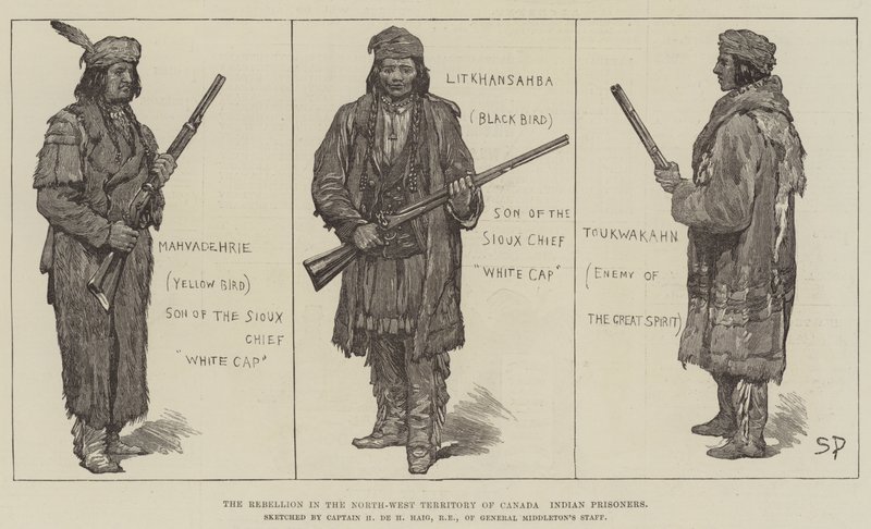 De Opstand in het Noordwestelijke Territorium van Canada, Indiaanse Gevangenen door Sidney Paget