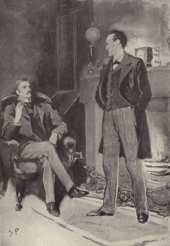 Toen hij bij het vuur stond: scène uit het Sherlock Holmes-mysterie Een schandaal in Bohemen, door Arthur Conan Doyle door Sidney Paget