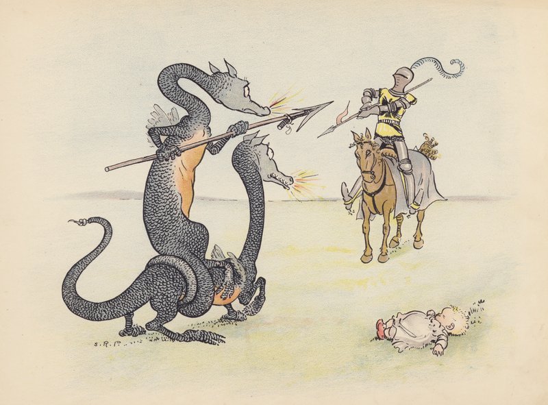 Illustratie voor Little Twin Dragons door S Rosamond Praeger (kleurenlitho) door Sophia Rosamond Praeger