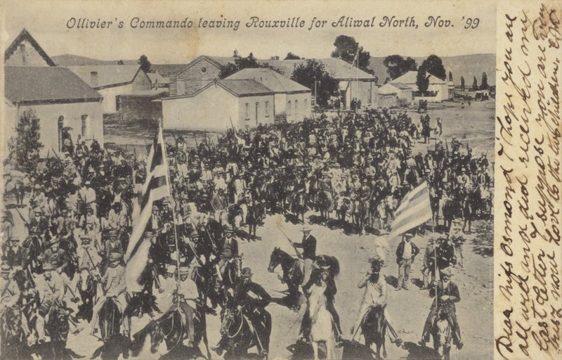 Ansichtkaart met Olliviers Commando dat Rouxville verlaat door South African Photographer