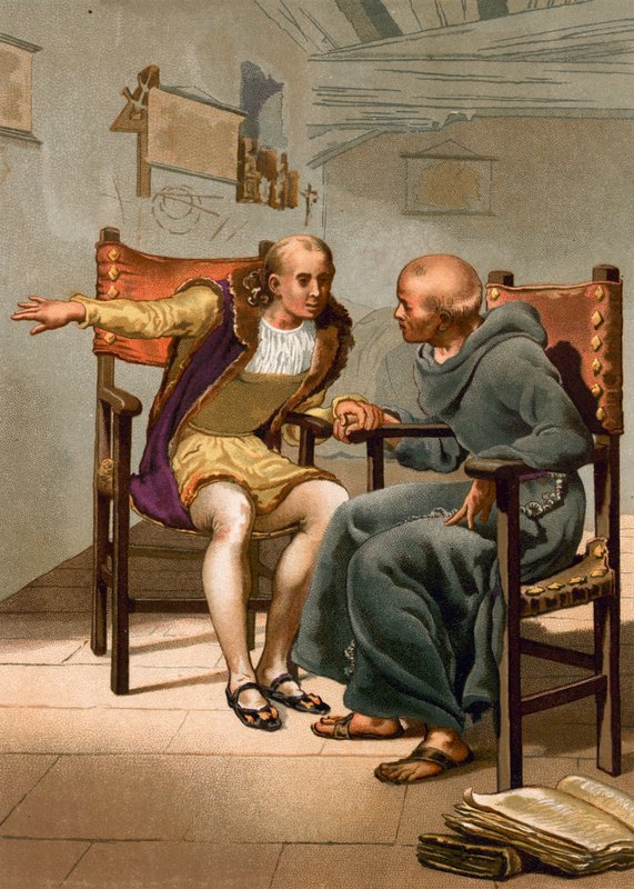 Ontmoeting tussen Columbus en P Marchena bij de terugkeer van de eerste reis door Spanish School