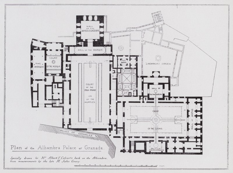 Plattegrond van het Alhambra Paleis in Granada door Spanish School