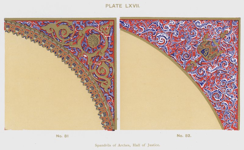 Spandrils van bogen, Hal van Justitie (kleur litho) door Spanish School