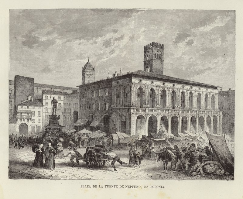 De Fontein van Neptunus in Bologna, Italië door Spanish School