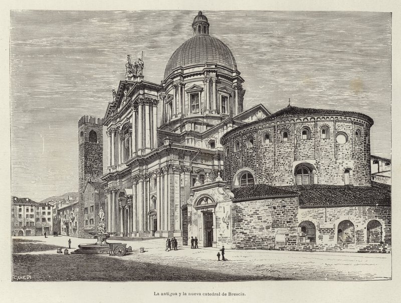 De oude en de nieuwe kathedraal van Brescia door Spanish School