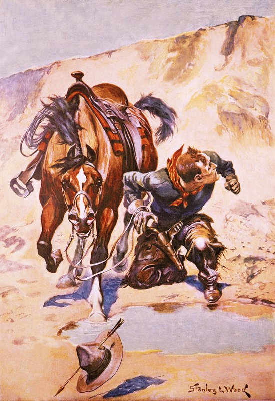 Cowboy achtervolgd door indianen door Stanley L. Wood