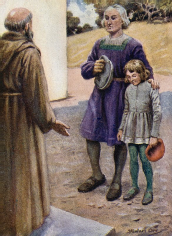 Columbus en zijn zoon Diego bij de poort van het klooster door Stewart Orr