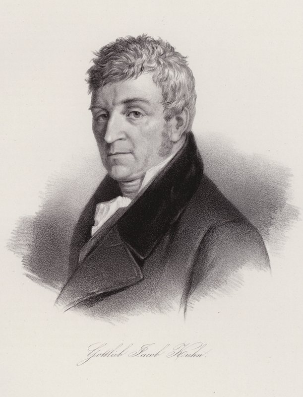 Gottlieb Jakob Kuhn, Zwitsers folklorist en dichter (gravure) door Swiss School
