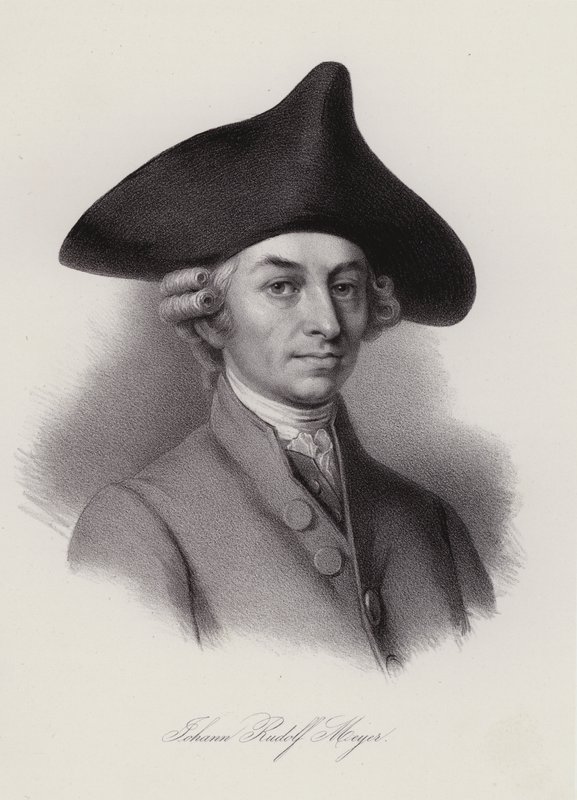 Johann Rudolf Meyer, Zwitserse zijden lintenfabrikant en filantroop (gravure) door Swiss School