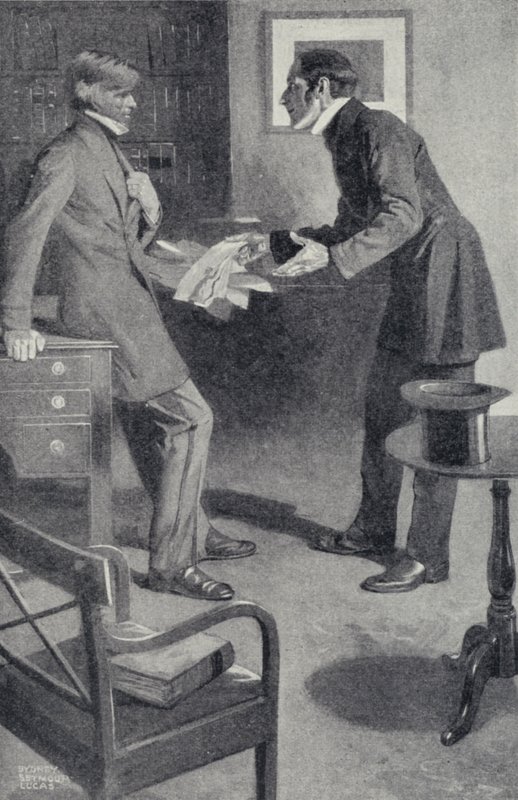 John Stuart Mill brengt zijn vriend Thomas Carlyle het vreselijke nieuws dat een onvoorzichtig meisje zijn manuscript heeft verbrand (litho) door Sydney C Lucas