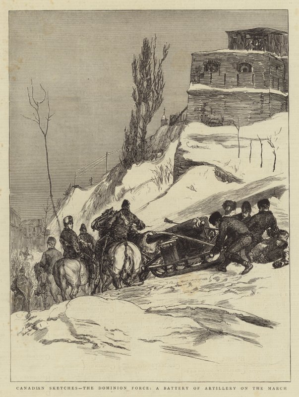Canadese schetsen, de Dominian Force, een batterij artillerie op mars door Sydney Prior Hall