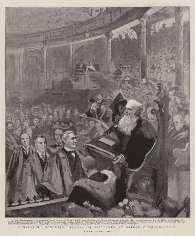 Eredoctoraten uitreiken aan staatslieden bij Oxford Commemoration door Sydney Prior Hall