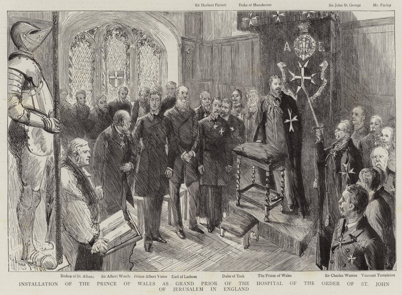 Installatie van de Prins van Wales als Groot Prior van het Hospitaal van de Orde van Sint-Jan van Jeruzalem in Engeland door Sydney Prior Hall