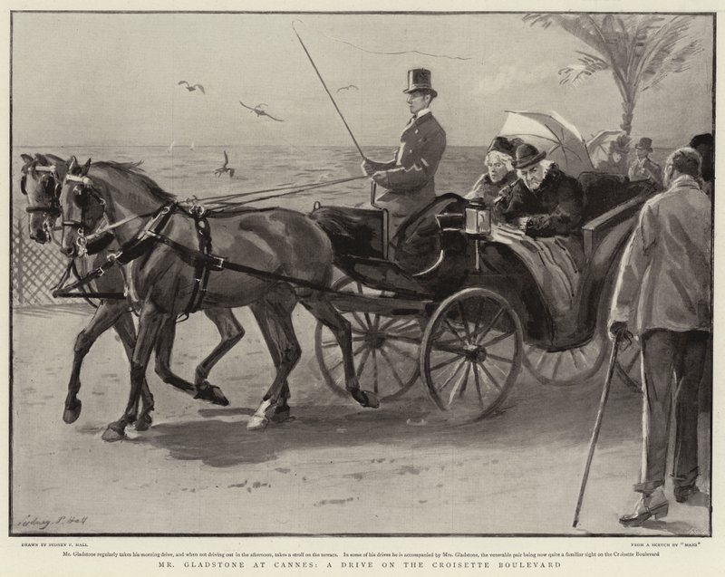 De heer Gladstone in Cannes, een rit op de Croisette Boulevard door Sydney Prior Hall