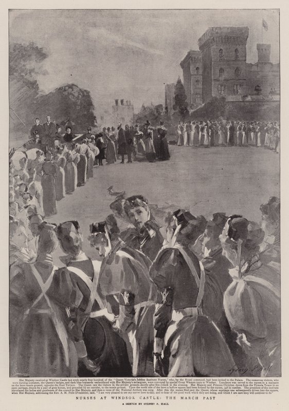 Verpleegsters bij Windsor Castle, de Mars door Sydney Prior Hall