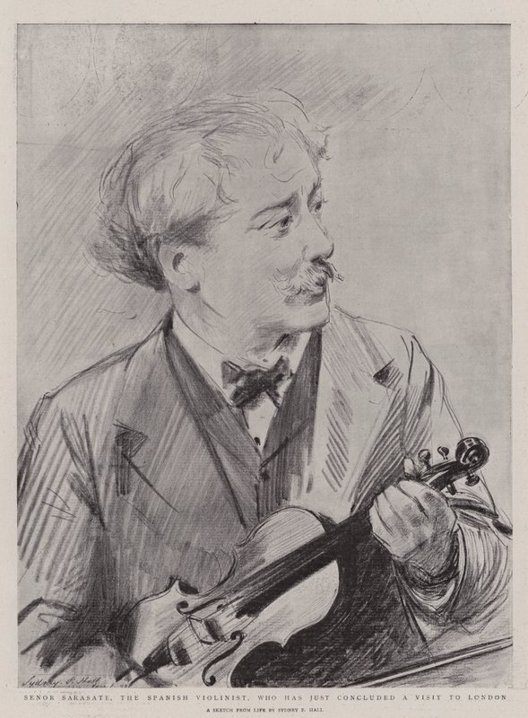Senor Sarasate, de Spaanse Violist, die net een Bezoek aan Londen heeft Afgesloten door Sydney Prior Hall